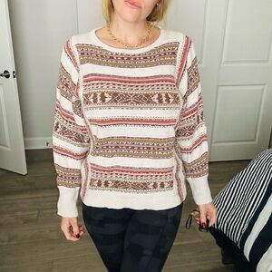 Women's Striped Sweater - Cream and Brown